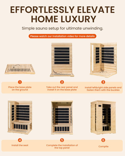 SpaZeit 2 Person Far Infrared Sauna for Home Spa, 1900W Low EMF Wooden Dry Sauna Room with Bluetooth Speakers, LCD Control Panel, Tempered Glass Door, 7 Colors Lighting, 74.76"x48.84"x40.56"