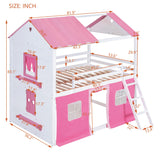 Harper & Bright Designs Full Over Full Bunk Bed, Wood Full Size House Bed with Elegant Windows, Sills and Tent, Pink+White Harper & Bright Designs