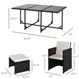 Outsunny 11 Pieces Patio Wicker Dining Sets, Space Saving Outdoor Sectional Conversation Set, with Dining Table, Ottoman and Chair & Cushioned for Lawn Garden Backyard, Cream White Outsunny