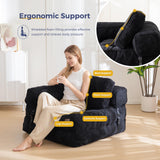 MAXYOYO Folding Sofa Bed, L-Shaped Convertible Sofa with Armrest Foldable Sleeper Bed with Pillow, Comfy Floor Lounge for Living Room Bedroom, Black MAXYOYO