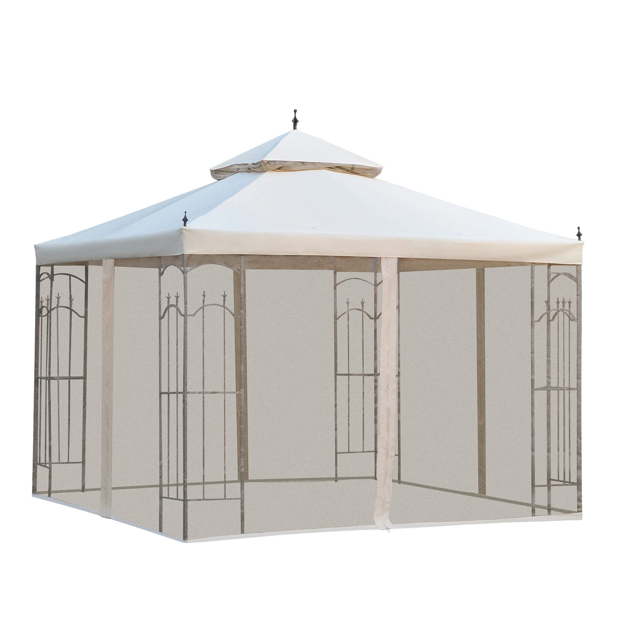 Outsunny 10' x 10' Patio Gazebo with Corner Frame Shelves, Double Roof Outdoor Gazebo Canopy Shelter with Netting for Patio, Wedding, Catering & Events, Cream White Outsunny
