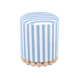 Tov Furniture Dex Pastel Blue Striped Linen Round Ottoman with Wooden Base Tov Furniture