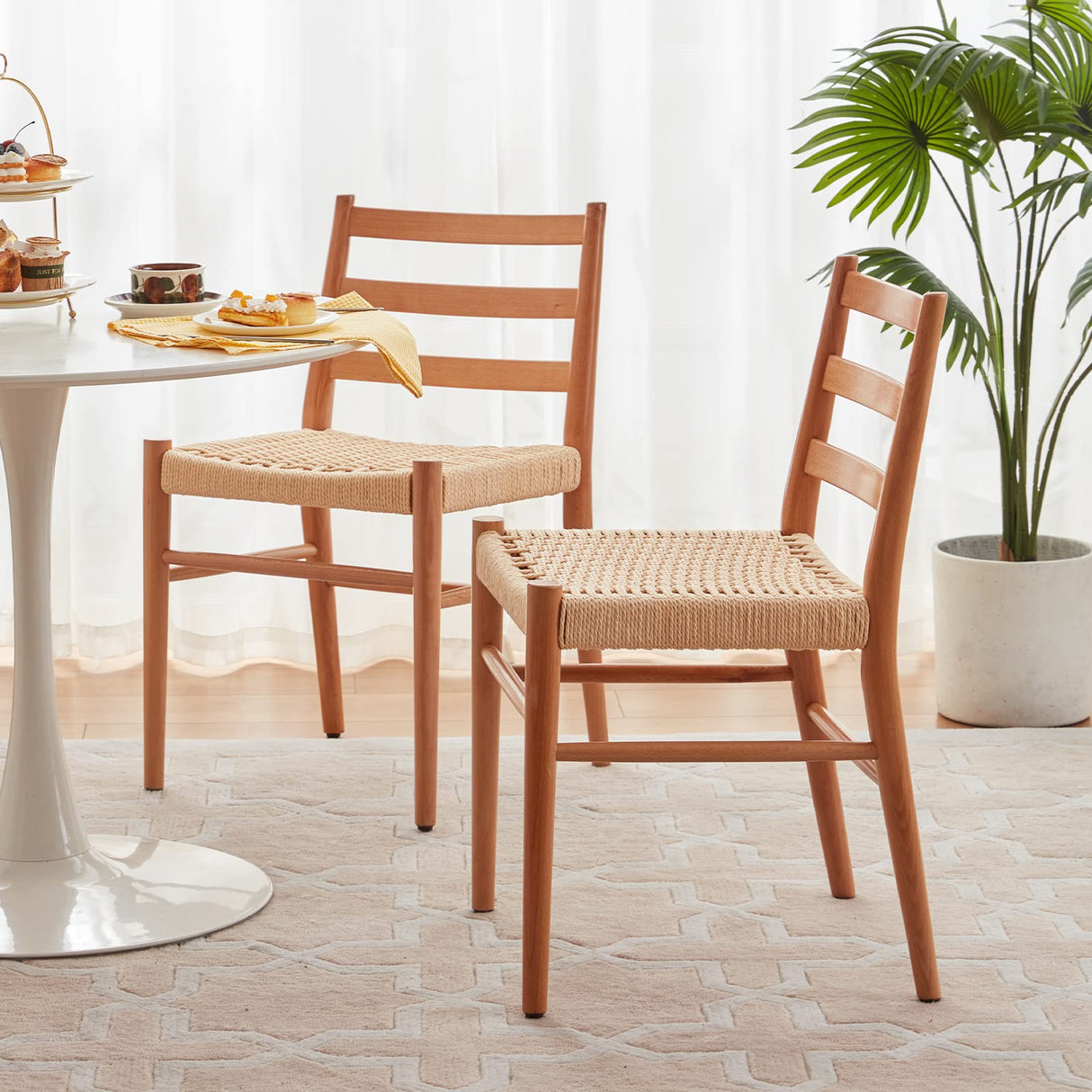 STARY Wood Rattan Dining Room Chairs with Comfortable Woven Seat,Fully-Assembled STARY