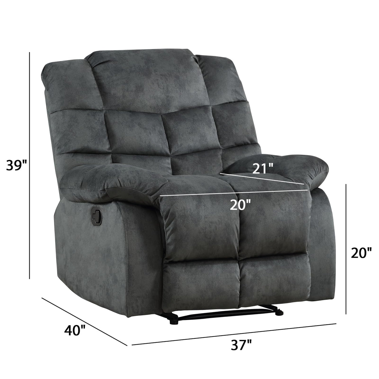 EBELLO Manual Recliner Chair, Overstuffed Reclining Sofa with Soft Padded Headrest and Armrest, Soft Fabric Single Couch for Living Room, Grey Green EBELLO
