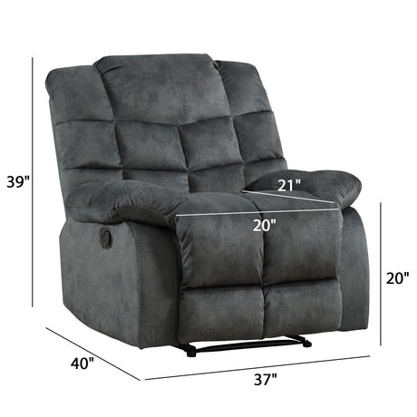 EBELLO Manual Recliner Chair, Overstuffed Reclining Sofa with Soft Padded Headrest and Armrest, Soft Fabric Single Couch for Living Room, Grey Green EBELLO