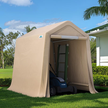 ADVANCE OUTDOOR 6x8 ft Outdoor Portable Storage Shelter Shed with 2 Roll up Zipper Doors & Vents Carport for Motorcycle Waterproof and UV Resistant Portable Garage Kit Tent, Beige ADVANCE OUTDOOR