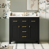 Merax 36" Bathroom Vanity with Sink, Freestanding Modern Bathroom Vanity Cabinet with Sink Top, 4 Drawers and 2 Storage Cabinets, Green Wood Bathroom Vanity Merax