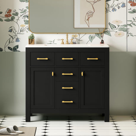 Merax 36" Bathroom Vanity with Sink, Freestanding Modern Bathroom Vanity Cabinet with Sink Top, 4 Drawers and 2 Storage Cabinets, Green Wood Bathroom Vanity Merax