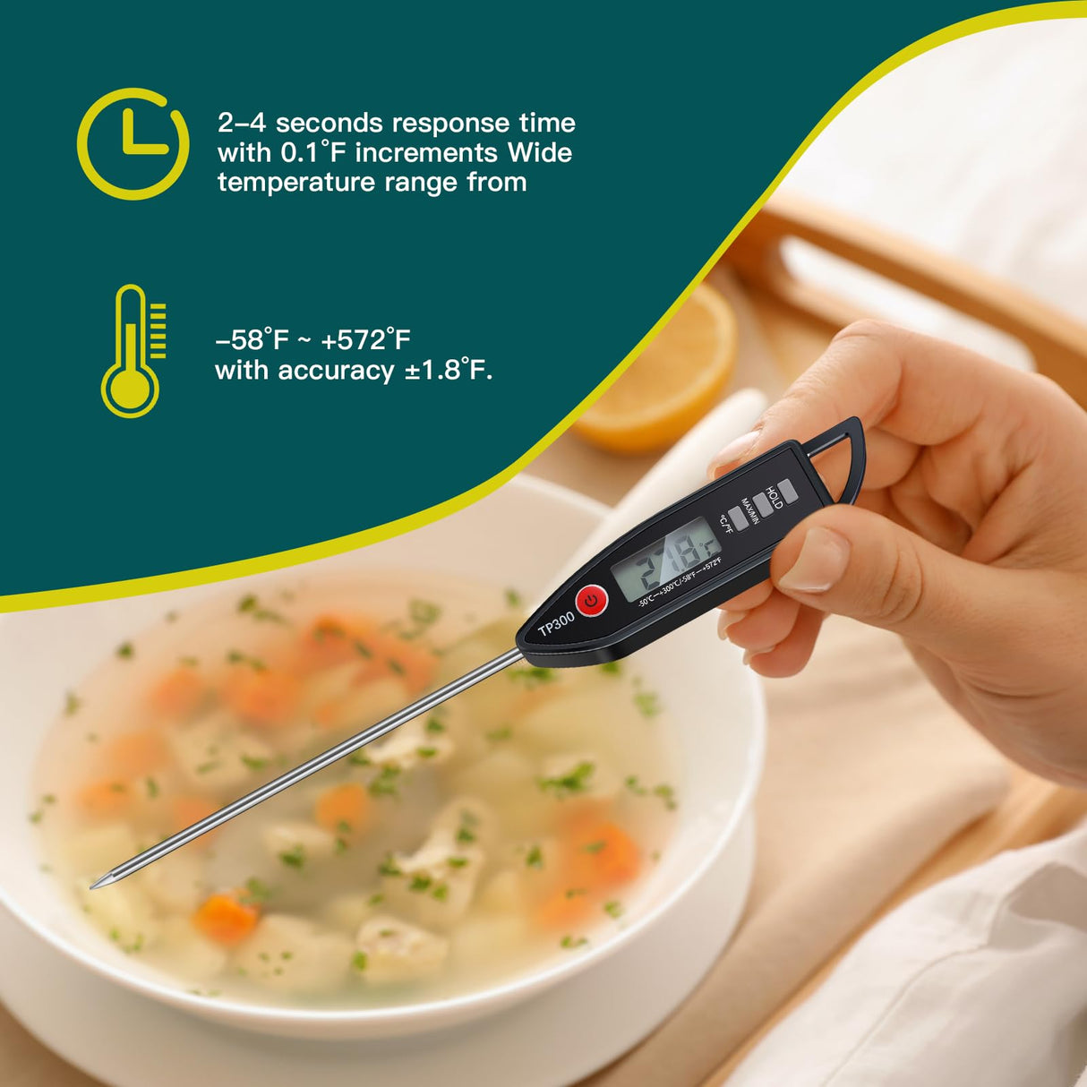 Copkim 6 Set Waterproof Food Thermometer for Water, Liquid, Candle and Cooking Digital Meat Thermometer with Long Probe Instant Read for Kitchen BBQ Grill Candy (Black) Copkim