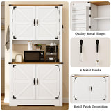 71" Kitchen Pantry Cabinet with Charging Station, Farmhouse Pantry Cabinet with Microwave Stand, Food Storage Cabinets with 6 Door Shelves & Adjustable Shelf, Kitchen Hutch for Dining Room, White Hiwelldas