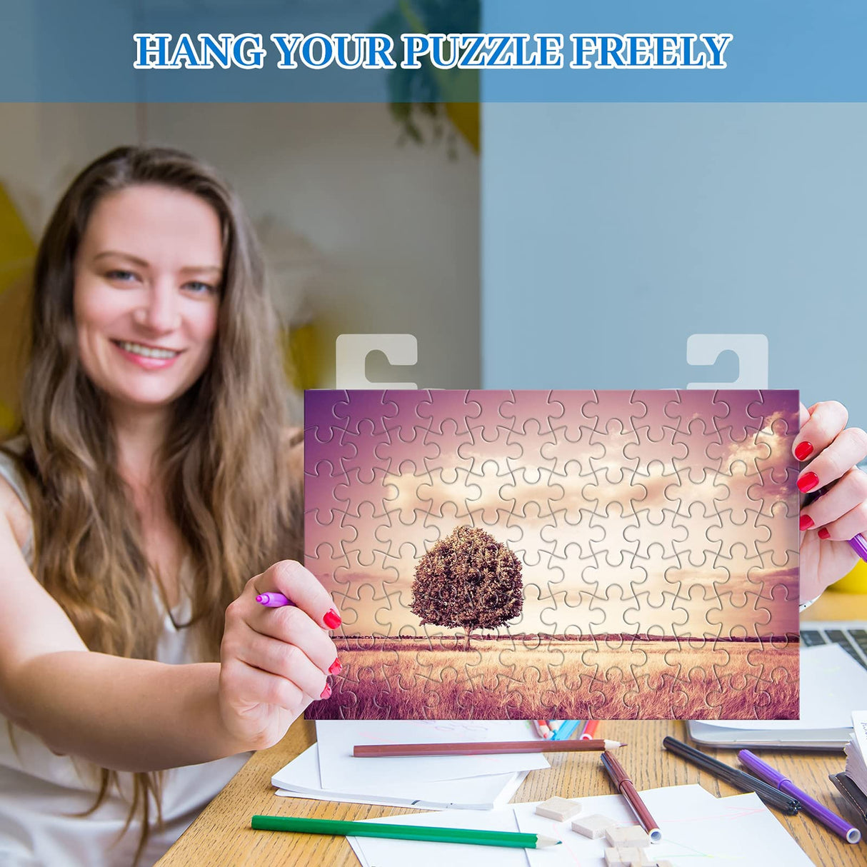 Jigsaw Puzzle Saver Peel Stick Glue Mat Sticks Sheets Clear, 15 Sheets for 2000 Pieces Large Puzzle Framing with Strong Adhesive Paper Frame Table Clear with Hanging Tabs for Kids Adult Hoedia