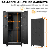 RpAosd 75" Broom Closet, Metal Storage Cabinet, Garage Cabinets with Doors and Shelves, Locking Cabinet for Garage, Laundry, and Warehouse, Garden Shed with Hanging Rod (75" H Black Cabinet) RpAosd