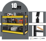 Rufokisa 48" W Garage Shelving Heavy Duty, 1650LBS Loads Adjustable Garage Storage Shelves,3-Tier Metal Storage Racks and Shelving Units, Utility Rack Shelves,48" W x 18" D x 39" H,Yellow Rufokisa