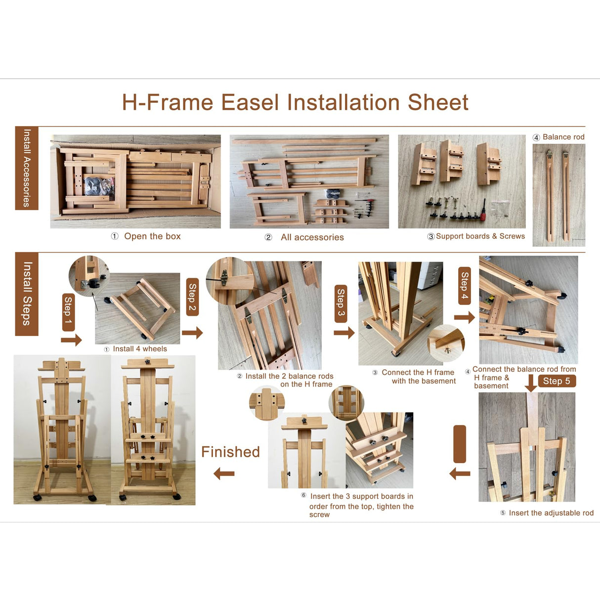 foriy H Frame Easel Multi-Function Studio Easel Solid Beech Wood Easel Adjustable Painting Canvas Holder Stand Tilts Flat Artist Easel with Locking Caster Wheels foriy