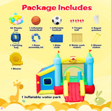 WELLFUNTIME Inflatable Bounce House and Extended Long Water Slide, Jumping Castle Slide with Blower, Kids Bouncer with Ball Pit, Dart Target Game WELLFUNTIME