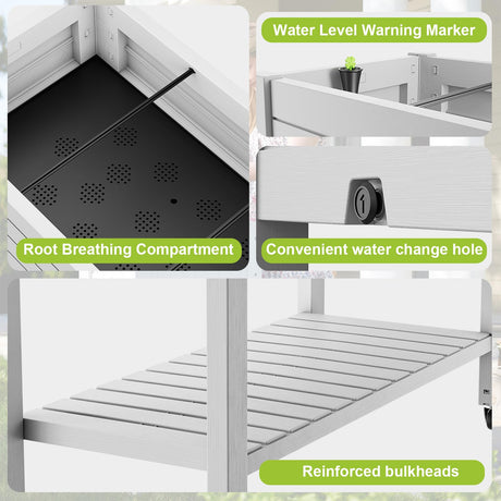 GYMHILL Elevated Raised Garden Bed with Wheels,Outdoor Large Resin Patio Planter Box Stand Divisible with Drain Plug,Water Monitor for Plants Vegetables Flowers Fruits(Ashen) GYMHILL