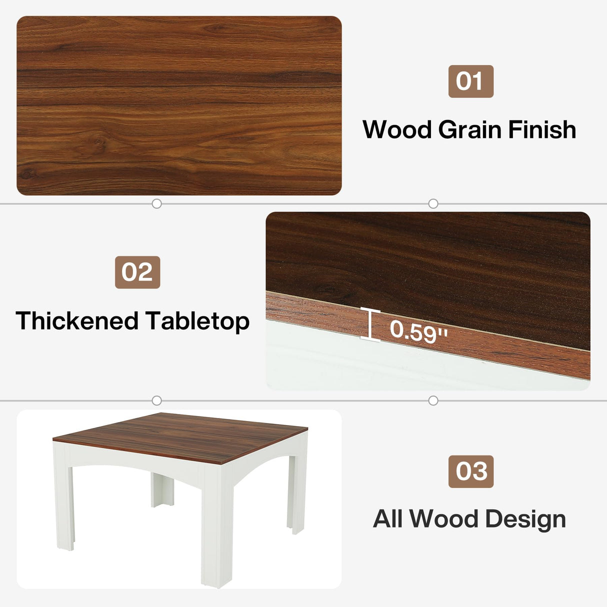 Tribesigns Square Dining Table for 4 Person, 39.4" Farmhouse Wood Kitchen Table Dinner Table for Dining Room, Small Space, Walnut + White Tribesigns