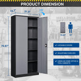 Fesbos 71” Tall Metal Storage Cabinet- Steel File Cabinets with Lockable Doors and Adjustable Shelves-Black&Gray Steel Storage Cabinet for Home,Kitchen, School, Office, Garage Fesbos