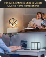 EDISHINE Modern LED Table Lamp, Minimalist Bedside Lamp with Solid Wood Base, 3 Way Dimmable, 3000K/4500K/6000K, 470LM, Black Gold Square Geometric Nightstand Lamp for Living Room, Bedroom, Office EDISHINE