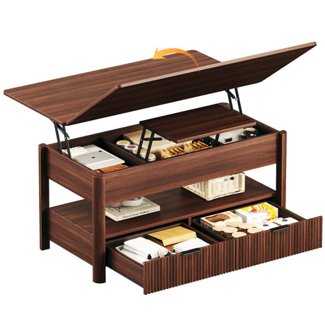 HUAHUU 40" Lift Top Coffee Table, 4 in 1 Square Coffee Table with Storage Shelf & 2 Drawers, Modern Coffee Tables with Lift Tabletop, Converts to Dining Table for Living Room, Home Office, Walnut HUAHUU