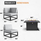 Vakollia 6 Pieces Aluminum Patio Furniture Set with Propane Gas 44" Fire Pit Table, Metal Outdoor Conversation Sofa Set with Seating Cushions Vakollia