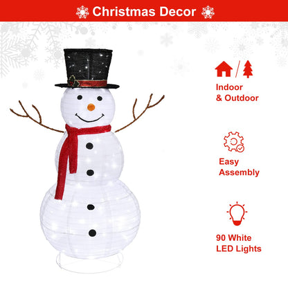 VINGLI Snowman Outdoor Christmas Decorations with 90 LED Lights, Lighted Snowman with Top Hat Holiday Ornaments Yard Decor for Home, Lawn and Front Yard-4 FT