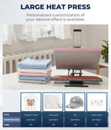 Gasgo 16"x24" Heat Press Machine - Auto Open Clamshell Sublimation Press, 1800W 110V for T-Shirts, Ceramics, Bags, Hats, Mugs & More w/Slide-Out Tray, Pink Gasgo