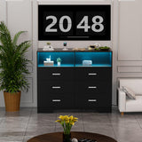 FJTJBSI Dresser with Power Outlets and LED Lights Wooden 6 Drawer Dresser with Large Organizer Tall Black Drawer for Bedroom Modern Chest of Drawers Closet for Living Room Kids Room FJTJBSI