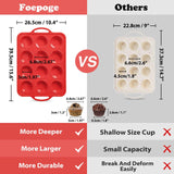 Foepoge 2 Pack Silicone Muffin Pan with Metal Frame, Non-stick Regular Silicone Cupcake Pan with Handles 12 Cup, Silicon Muffin Tin Tray for baking, egg bites, Cupcake Mold, BPA Free Red Foepoge