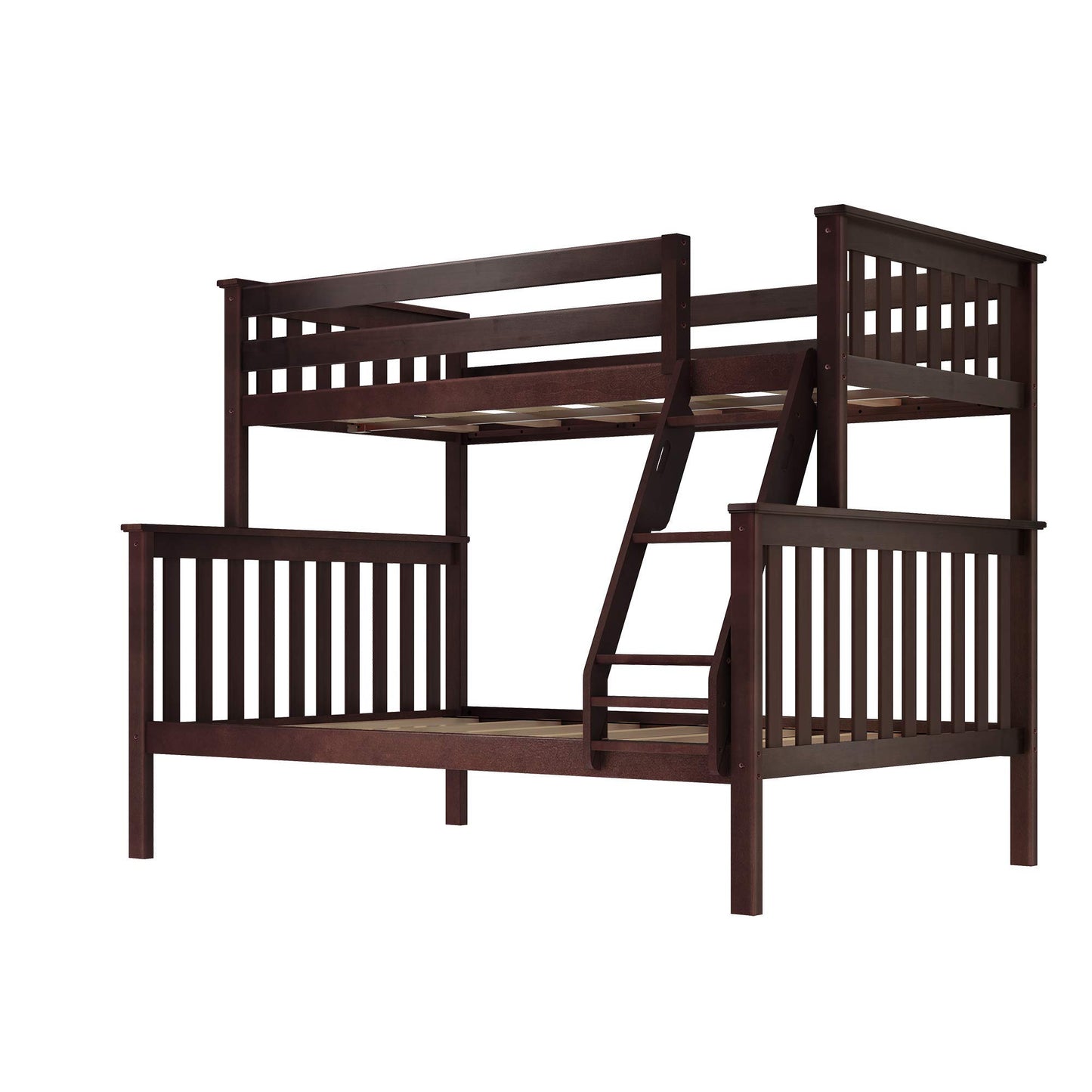 Max & Lily Twin Over Full Bunk Bed in Espresso - Solid Wood Frame with Removable Ladder and Safety Guardrails - WoodArtSupply