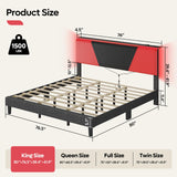 Bestier King Bed Frame with Headboard and LED Light, Faux Leather Upholstered Platform Bed with Storage Shelf, Gaming Style Bed Base, Wood Slat Support, Never Squeaks, No Box Spring(Black-Red) Bestier