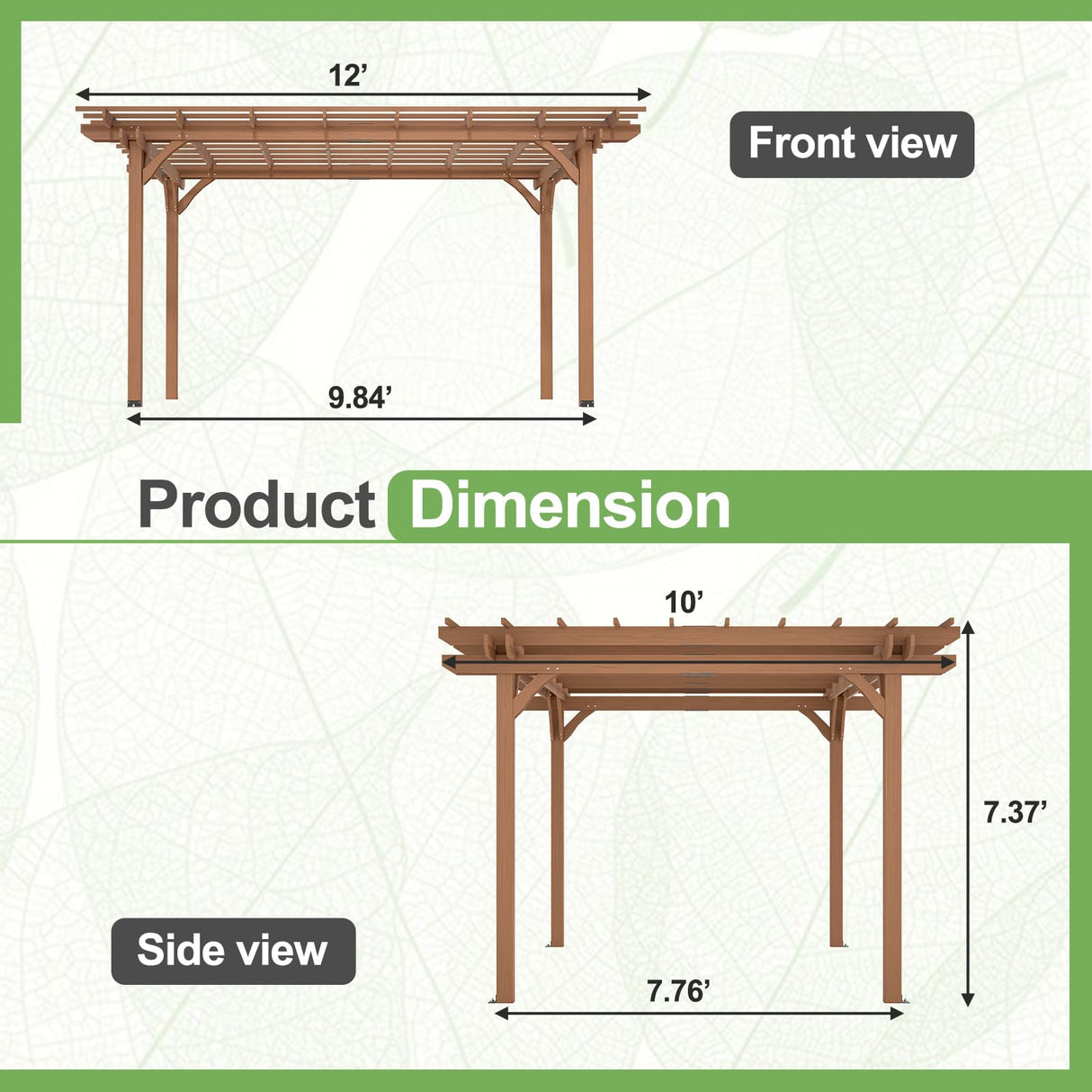 Outdoor Pergola 10x12 FT Wooden Pergola Gazebo - 100% Sturdy Solid Wood Outdoor Gazebo for Backyard, Patio, Deck, Lawn Backyard Pergola Waterproof & Windproof Outdoor Garden Shelter for Year-Round Use RocVanc