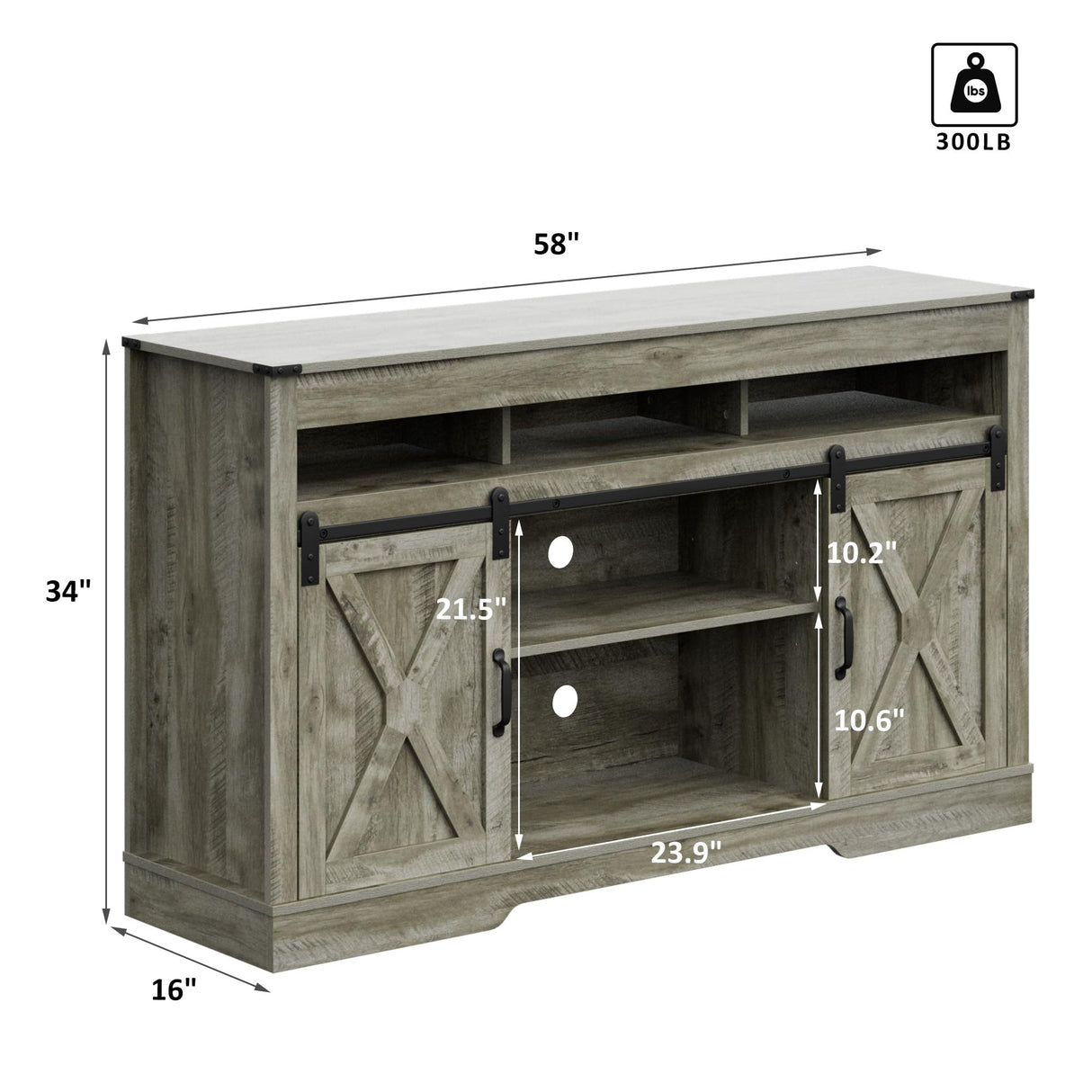 FansaFurn Farmhouse TV Stand for 65+ Inch TV, 34'' Tall Entertainment Center with Sliding Barn Doors, Rustic Wood Media Console Storage Cabinet Television Stand for Living Room, Bedroom Light Grey FansaFurn