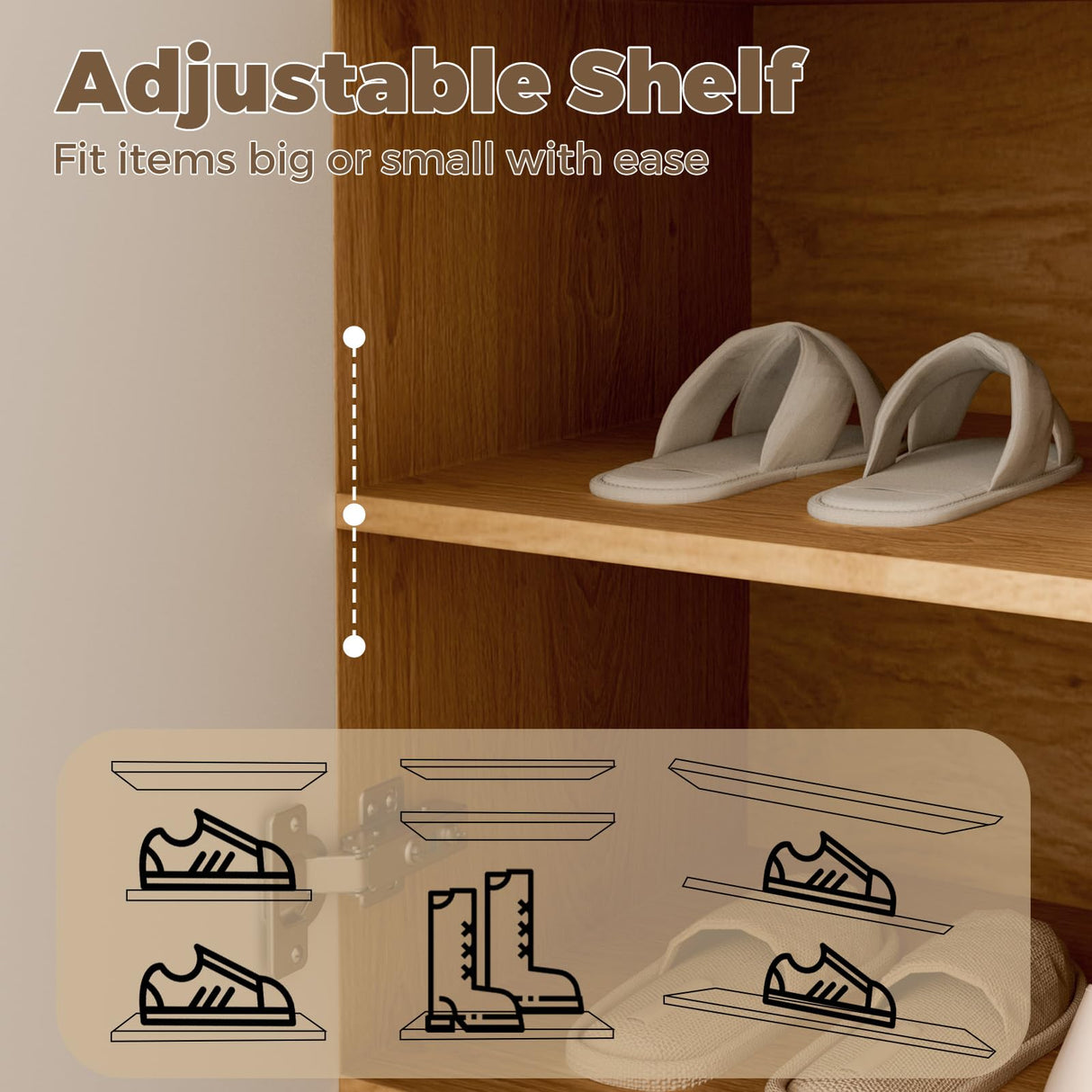 Freestanding Room Divider Cabinet with Storage, Glass & Wooden Book Shelf, Adjustable Shelves Shoe Storage Organizer for Entryway, Living Room, Dining Room, Partition Screen Privacy Wall Divider Kikihouse