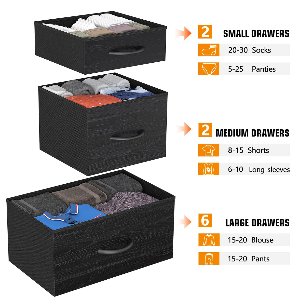 YaFiti Dresser for Bedroom with 10 Drawers, Chest of Drawers with Side Pockets, Hooks, Wooden Top and Sturdy Metal Frame, Fabric Dresser Drawers for Living Room, Hallway (Black Wood Veins) YaFiti