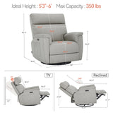 MCombo Oversized Swivel Glider Rocker Recliner with Adjustable Headrest, Dual Motor Power Recliner for Nursery, Led Nightlight, Fabric PR601 (Mist Grey) MCombo