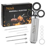 Njek Stainless Steel Meat Flavor Injector Kit, 2-oz Large Capacity with 3 Professional Needles, Marinade and Seasoning Injector Syringe for Beef, Turkey, Brisket, Sturdy and Heavy-duty for BBQ Grill Njek