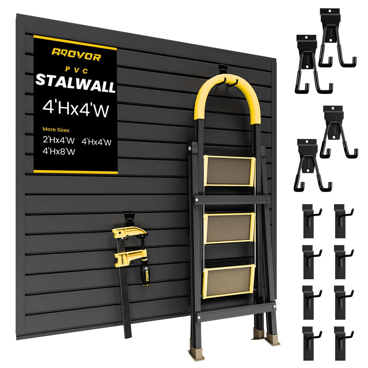 AQOVOR Slat Wall Paneling 4x4 FT, PVC Slat Wall Panels Heavy-Duty Garage Organization System with Hooks & Accessories, Slatwall Pegboard Suitable for Home、Garage、Shop Display & Organization (Black) AQOVOR