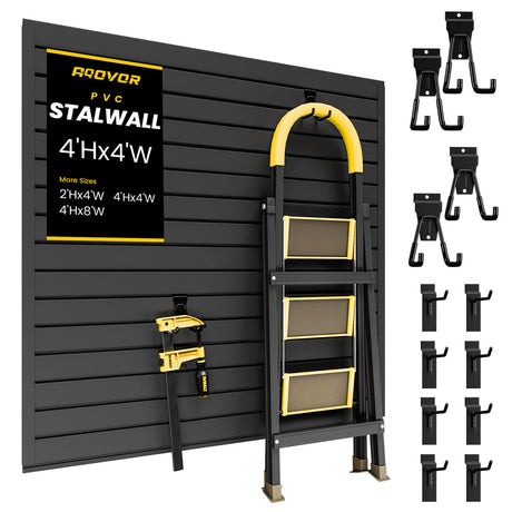 AQOVOR Slat Wall Paneling 4x4 FT, PVC Slat Wall Panels Heavy-Duty Garage Organization System with Hooks & Accessories, Slatwall Pegboard Suitable for Home、Garage、Shop Display & Organization (Black) AQOVOR