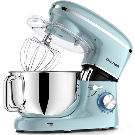 CHeflee Stand Mixer,600W 6+P With 6.5QT Stainless Steel Bowl,Dough Hook, Wire Whip & Beater,for Most Home Cooks,Blue CHeflee