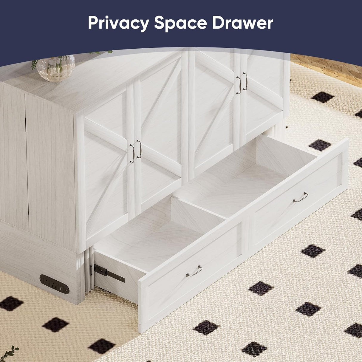 ijuicy Queen Size Murphy Bed with Foldable Foam Mattress, Cube Cabinet Bed with Multifunctional Charging Station & Extra Large Storage Drawers, Space-Saving Hideaway Bed for Guests-Pure White ijuicy