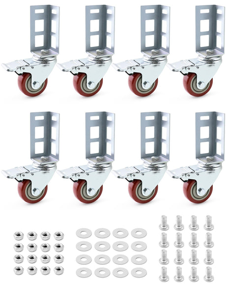 QWORK Storage Rack Caster Wheels, 8 Pack 3" Heavy Duty 500 lb. Max Total Capacity Storage Shelf Accessories, Fit for Boltless Self Locking Shelving Racks QWORK