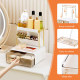 StackHelper 2-Tier 1-Drawer Bathroom Counter Organizer, Multi-Purpose Makeup Organizer Countertop, Ideal for Present, Easy to Install, Suitable as Bathroom Organizers and Storage, Amber StackHelper