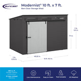 Modernist® 10 ft. x 7 ft. Barn Door Storage Shed, Made in The USA Suncast