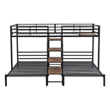 Metal Triple Bunk Bed with Storage Shelves Staircase, Twin Over Twin & Twin Bunk Bed with Safety Guardrail for Kids Teens Adults Bedroom and Dormitory. (Black#P) Brabrety