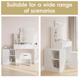 Fameill Makeup Vanity Mirror with Lights, Vanity with stools and Charging Station, LED Lights Makeup Mirror Vanity Set with 5 Drawers and Lots Storage Shelves for Women and Girls, White Fameill