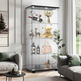 Display Cabinet with Glass Door and Lock, 4-Shelf Fast Installation in 30 Mins Curio Cabinets with 5mm Tempered Glass Floor Standing Bookshelf for Bedroom, Living Room (65'' x32'' x14'', Black) WoodArtSupply