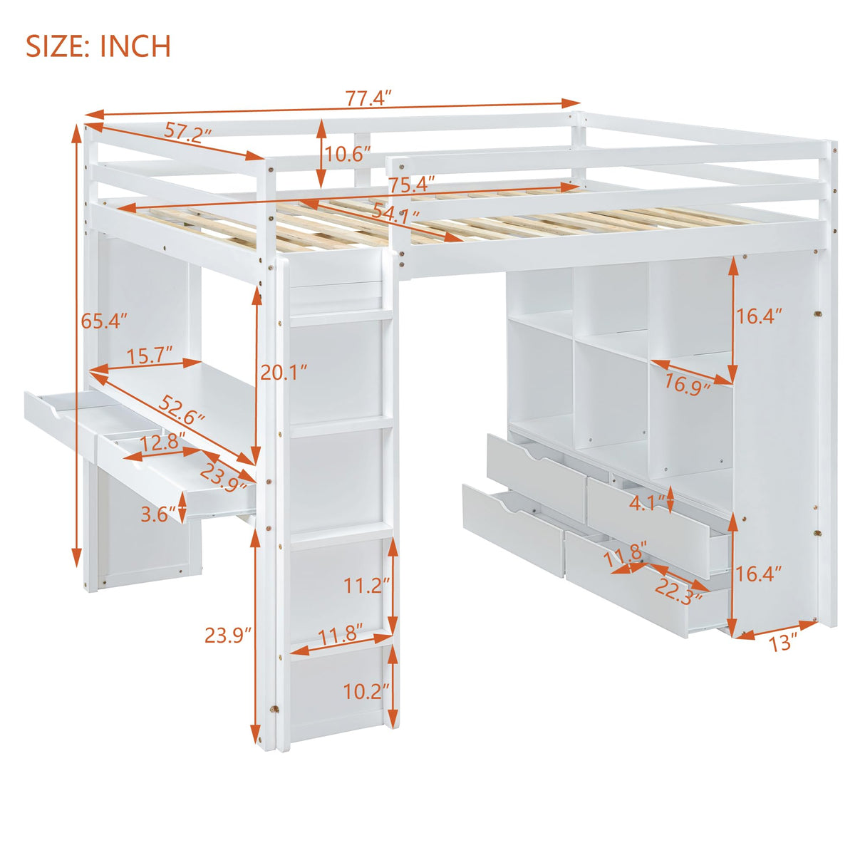 Harper & Bright Designs Full Size Loft Bed with Desk & Storage Shelves, Wood Loft Bed Full Size with LED Lights, Hight Loft Bed Frame for Kids,Boys,Girls,Teens, White Harper & Bright Designs