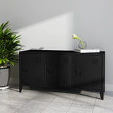 MIOCASA TV Stand Metal TV Table with Storage Steel 3 Door Locker Cabinet for Living Room (Black) MIOCASA