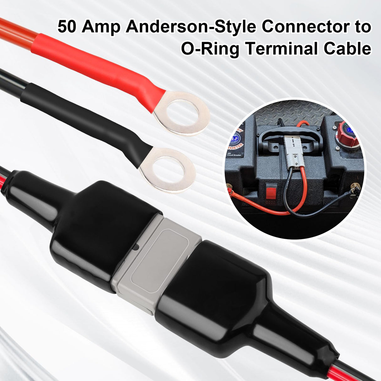 XRDS -RF 8AWG Battery Quick Connect Cable 3 FT, 50 Amp Anderson-Style Connector to O-Ring Terminal, for Solar, RV, EV, and Backup Power Systems XRDS -RF